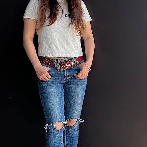 Rhinestone Skull Belt Men Women Bling Stylish Belt Leather Diamond Belts For Jeans Dress2