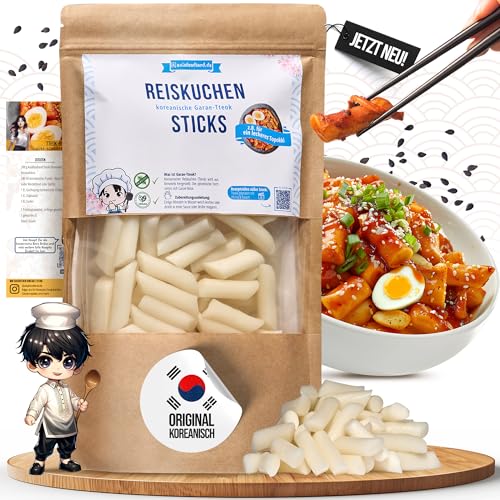asiafoodland - Reiskuchen natur - Reis Sticks - Rice Cake - Reisnudeln - für z.B. Tteok-bokki/Topokki 1er Pack (1 x 400g)