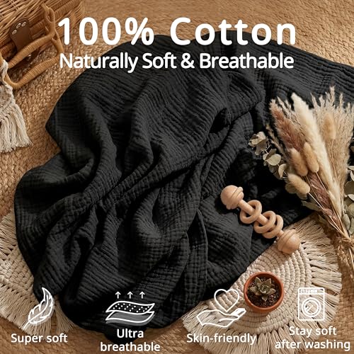 Image of Pro Goleem Muslin Bassinet Sheet for Boys and Girls, Soft Breathable Fitted Cotton Baby Sheets Set for Oval Hourglass and Rectangular Bassinet Mattress, Neutral,1 Pack (Black)