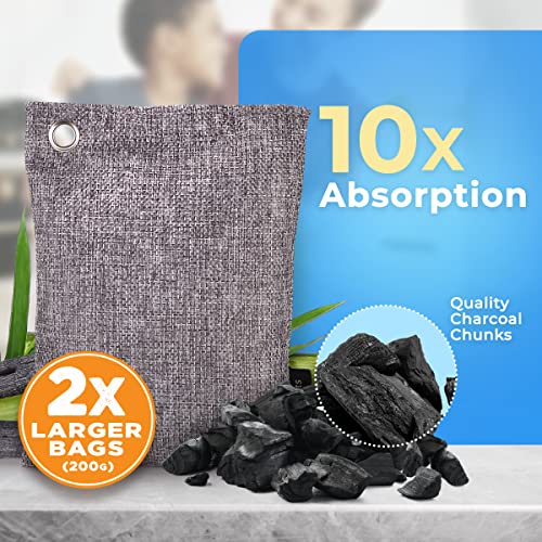 Charcoal Bags Odor Absorber (Large, 4 Pack, 200g each), Nature Fresh