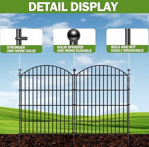 IMSGVIFO Steckzaun Metall,Teichzaun 80cm Hoch,10x Oberbogen Rund Dekorativer Gartenzaun,Gitterzaun Set Beetzaun Zaunelemente Steckzaun für Hunde Teichumrandung Hühnerzaun Schafzaun,Anthrazit