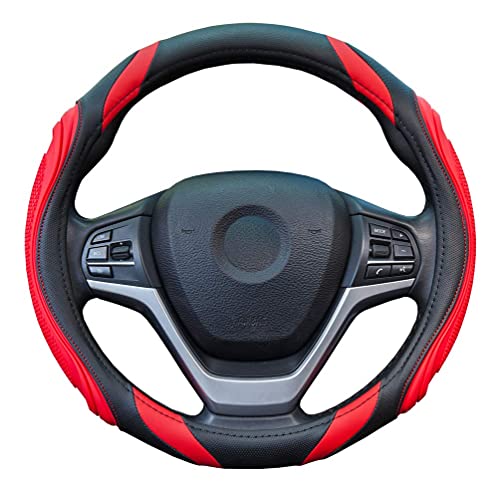 Funda Volante Coche Cuero - Sportage Funda Volante Universal Rojo 37-38cm, Antideslizante y Transpirable