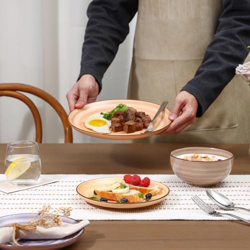 Image of Selamica Ceramic Plates and Bowls Sets,12 Pieces Dinnerware Sets for 4,Scratch Resistant Dish Set,Dishwasher & Microwave Safe, Maillard