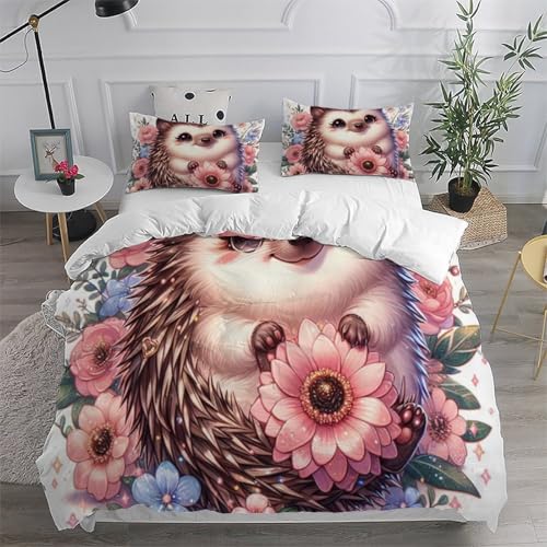 Housse de couette super king hérisson rose 260x220 cm en microfibre