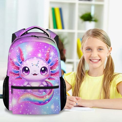 Axolotl Backpack for Girls, 17 Inch Kids Backpacks for Preschool, Cute Pink Large Capacity Toddler Bookbag for Kindergarten2