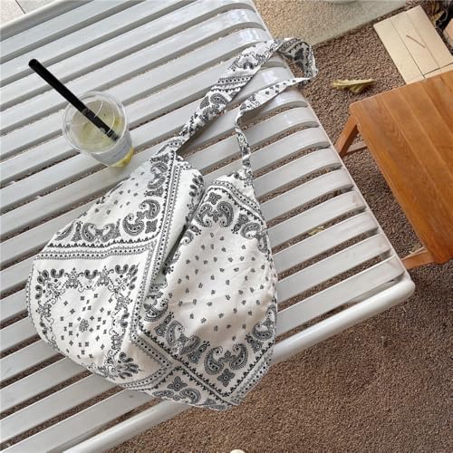 Shopping Bags Canvas Casual Multifunctional Shoulder Bag Retro Printed Handbag(black)4