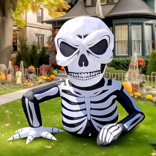 WBHome 6 Ft Halloween Inflatable Half Body Skeleton Skull Decorations Day of The Dead Blow Up Yard Decor with Built-in LED Light (Plug in) for Lawn Home Dia de Los Muertos Party Indoor Outdoor