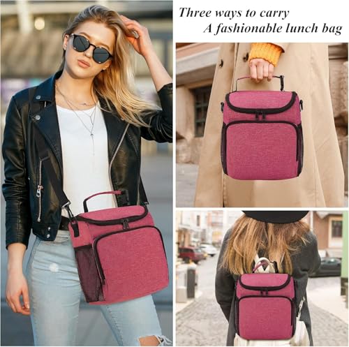 Image of Insulated Lunch Bag with Shoulder Strap, Large Cooler Tote Bag, Black, for Work and Travel (Pink)