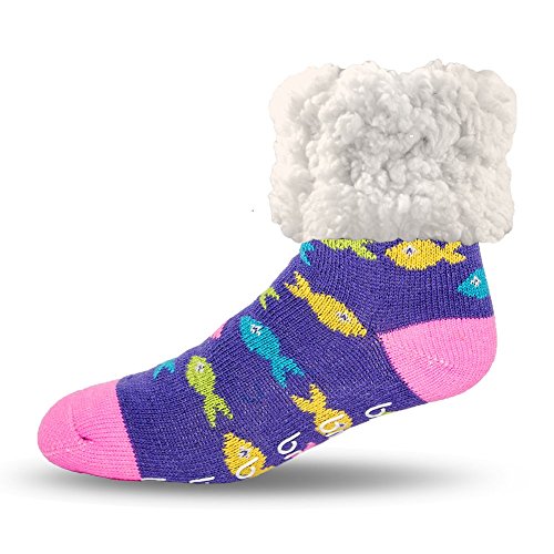 Pudus multicolored fish adult regular cozy winter classic slipper socks with grippers