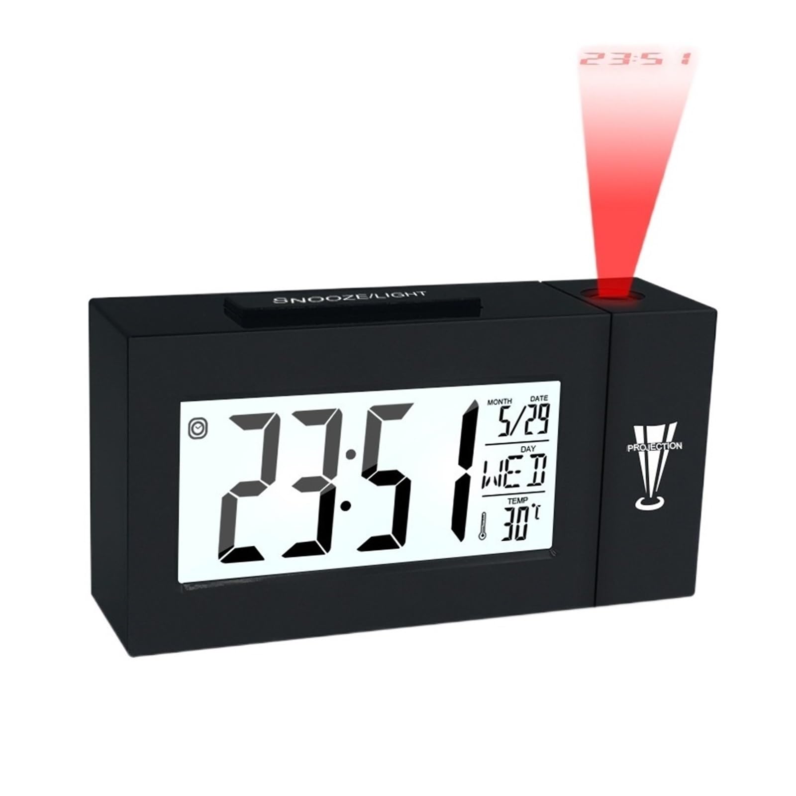Reloj Despertador Digital, Proyector LED, Termómetro De Temperatura, Hora Escritorio, Indicador Fecha, Calendario Proyección, Cargador USB, Mesa ProyeccióN NíTida(Black)
