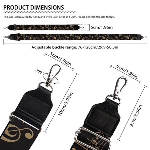 Image of Coldinair Music Note Purse Straps Replacement Crossbody Bag Straps,Black Wide Shoulder Strap Adjustable Guitar Strap for Purse Handbag