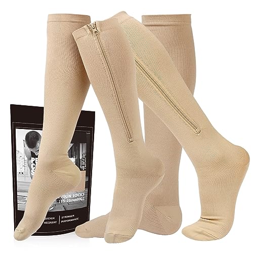 Image of cerpite Zipper Compression Socks, 2 Pairs 15-20 mmHg Closed Toe Compression Stockings for Men Women
