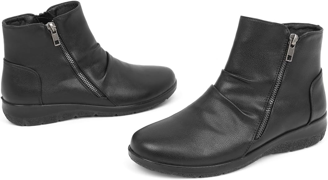 Women's Ankle Boots Comfortable Round Toe Low Heel Anti-slip Zipper Booties