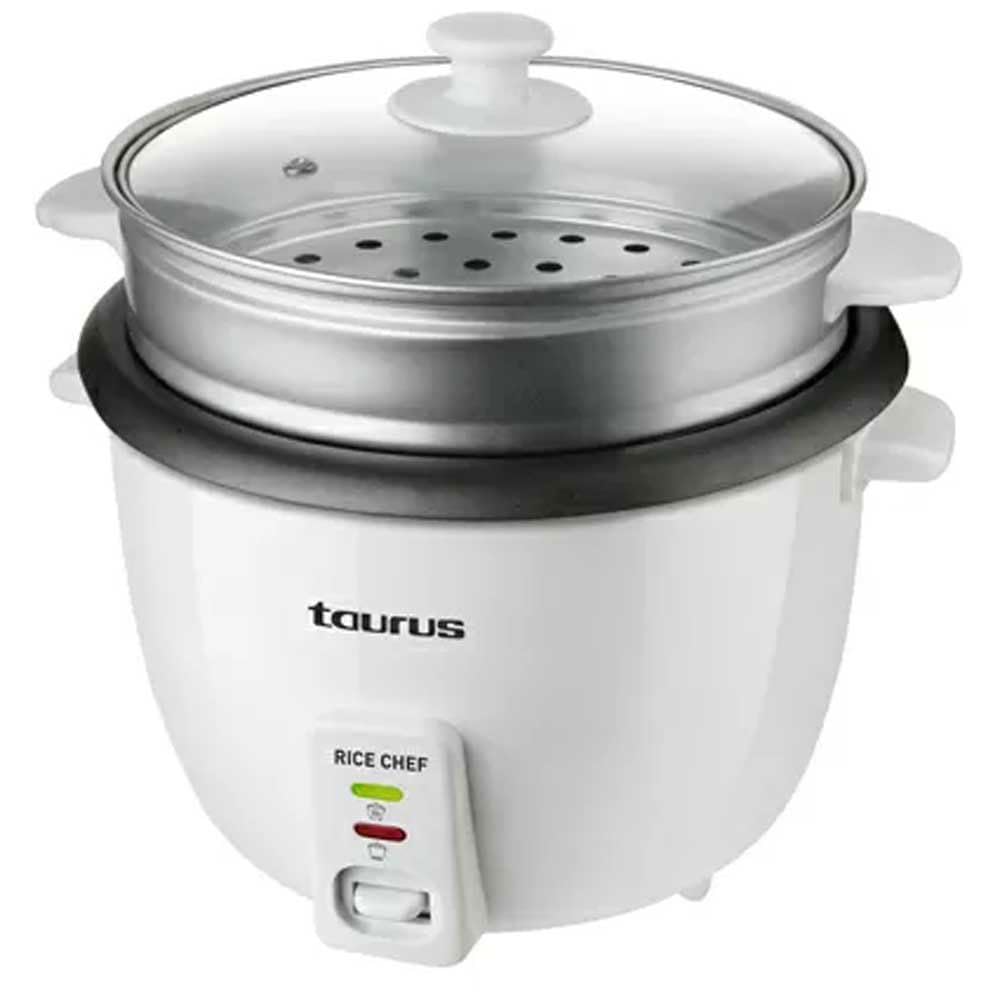 Taurus Rice Chef - Cuiseur à Riz 700W, Capacité 1,8L, Revêtement Anti-adhérent, Fonction Cuisson Et Maintien Au Chaud, Accessoires Cuisson à La Vapeur, Blanc