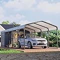 EROMMY 12x25 FT Metal Carport with Side Storage, Heavy Duty Enclosed Carport with Lockable Storage Room, Galvanized Steel Vehicle Shelter for Car, Truck & Tools