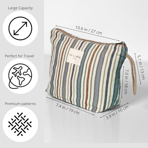 De La Mur Boho Striped XL Tote Bag and Makeup Bag Set - Large Stylish Shopper for Women, Travel, Gym, Beach, Work - Made in Barcelona, Spain3