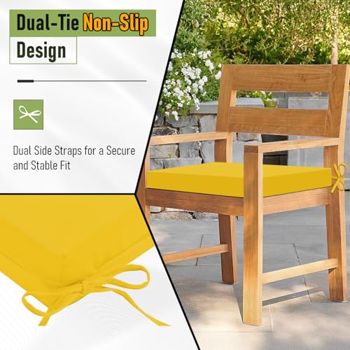 Image of Basic Beyond Outdoor Chair Cushions Set of 4, Square Corner Outdoor Cushions for Patio Furniture, Water Resistant Patio Chair Cushions with 2 Ties, 18.5x16x3, Yellow