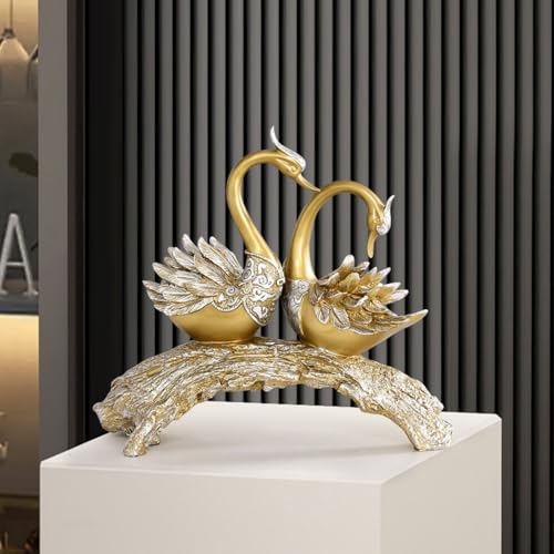 BULUXE 14.2" Gold Couple Swan Decor Figurine Modern Simulation Animal Sculpture Art Ornament Home Table Statue