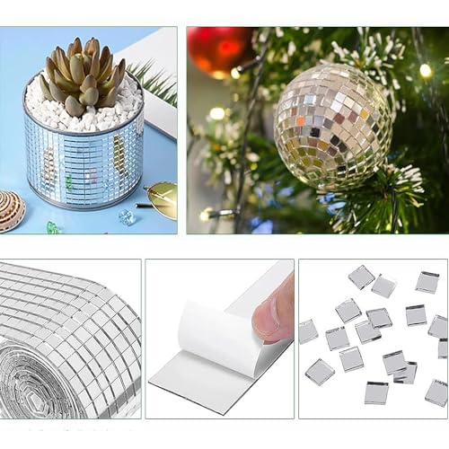 Bajiuxhfei 3200 Stück Spiegel Mosaik Fliesen Disco Kugel, Selbstklebende Mini Spiegel, Selbstklebend Echt Quadratisch Glas, Selbst Adhesive Mosaic Glas für Badezimmer, Hotel(5 mm x 5 mm) (Silbrig)