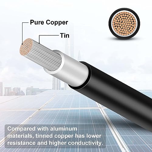 Image of 50FT 10AWG Solar Panel Extension Cable With Female and Male Connectors for Panels, Charge Controllers