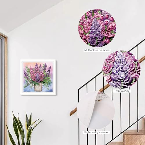 Image of Diamond Art Painting Kits for Adults, 5D Special Shape Crystal Rhinestone Diamond Painting, Potted Lavender Flower Design, DIY Diamond Art Kits for Beginners, Home Wall Decoration Gift, 12x12 Inch