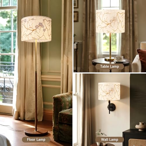 2-Pack 13 Inch Drum Lamp Shades, Gold Branch Embroidered Linen Lampshades,Modern Botanical Embroidery Fabric Replacement Shades （13" Top x 13" Bottom x 10" High）for Table Lamps,Floor Lamps,Pendants by Scyvenra - Used condition - Image 6