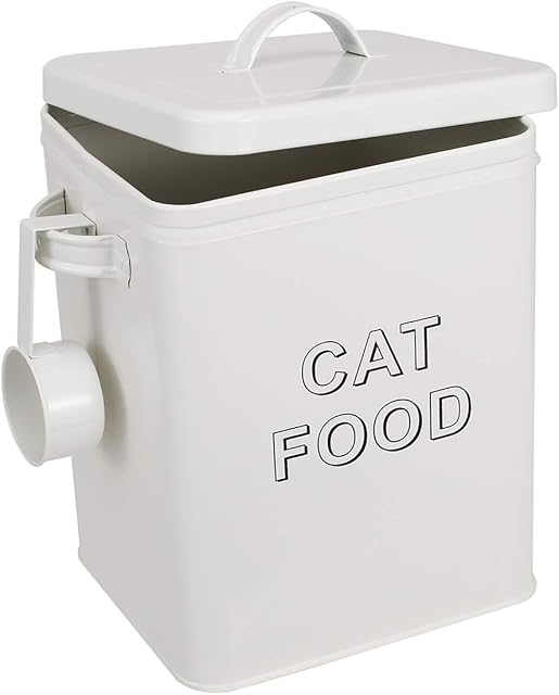 Cat Food Storage Container Farmhouse Pet Food Storage Containers with Lid and Scoop, Perfect Vintage Durable Canister Treats Tin for Kitchen Countertop, Shelf, Great Gift for Pet Owners - Cat Food