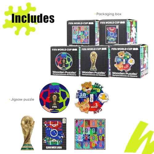 Image of FIFA World Cup 2026 Wooden Puzzles - 3MM Thick Officially Licensed Puzzles - Premium World Cup 2026 Merchandise, Gift for Football Fan, Jigsaw Puzzle for Adult (Mini Box Product Mix, 5-Boxed Edition)
