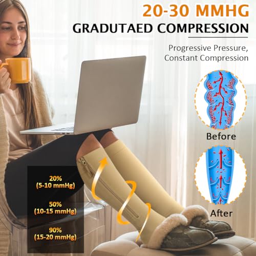 Image of CASMON Zipper Compression Socks 20-30 mmHg Closed Toe Support Socks 1 Pair