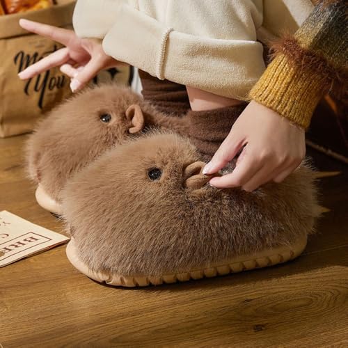 Geerta Cute Plush Capybara Slippers for Women Girls Daughters - 2PCS Capybara Stuffed Keychain Kawaii Christmas Gift Set, Fuzzy House Slippers Warm Fluffy Indoor Comfort Wear Shoes4