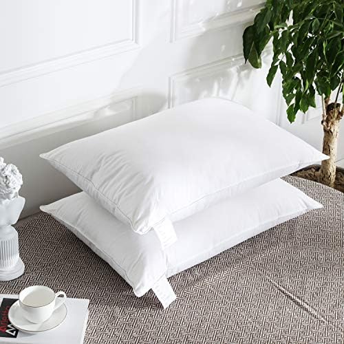 WENERSI Goose Down Pillow(Queen Size,2 Pack),White Down Feather Pillows for Sleeping-20x28Inches,1200 Thread Count 100% Egyptian Cotton Fabric