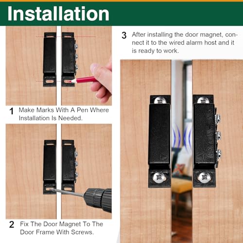 Image of 2 Set Magnetic Reed Switch NO /NC, Wired Surface Mount Door Window Contact Sensor for Security Alarm, Black