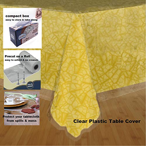 Clearly Elegant Clear Disposable Plastic Table Covers, Pack Of 16 Tablecloths, Each Measures 68" X 108", Fits 8 Feet Rectangle Table, Clear #TOP5