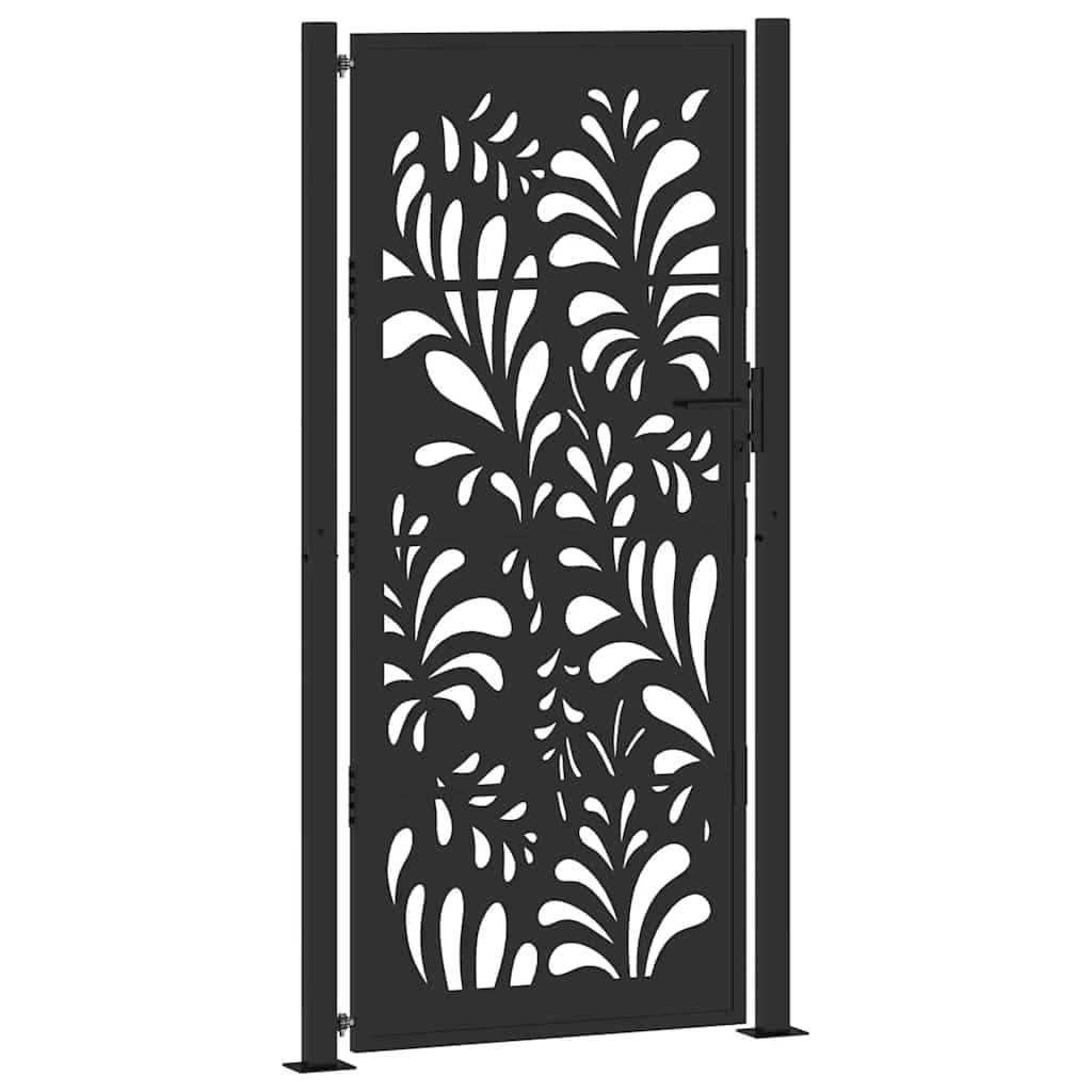 vidaXL Portail de Jardin Noir 100x200 cm Acier Conception de Vagues, Porte de clôture, Porte extérieure, Porte en métal, Porte de sécurité