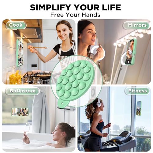 Image of Magnetic for iPhone 16 Case, Compatible with Magsafe, Suction Cup Phone Mount, [2 Screen Protectors][Camera Lens Protector] Silicone Shockproof Protective Phone Cover 6.1 inch, Spearmint Green