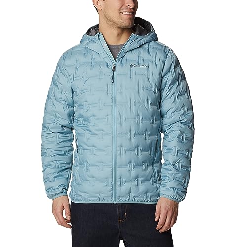 Columbia Delta Ridge Down Hooded Jacket, Chaqueta De Plumas Acolchada Con Capucha para Hombre, Stone Blue, Talla XL