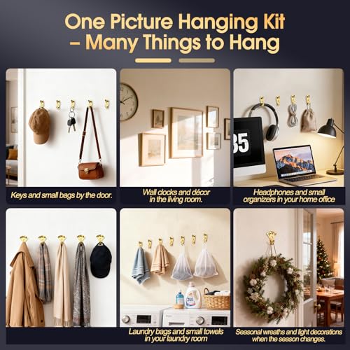 Image of 150Pcs Heavy Duty Picture Hangers Kit, Supports 10-100 lbs - Premium Wall Hanging Hooks with Nails for Drywall & Wood, Ideal for Pictures, Clocks, Mirrors, and Home Decor