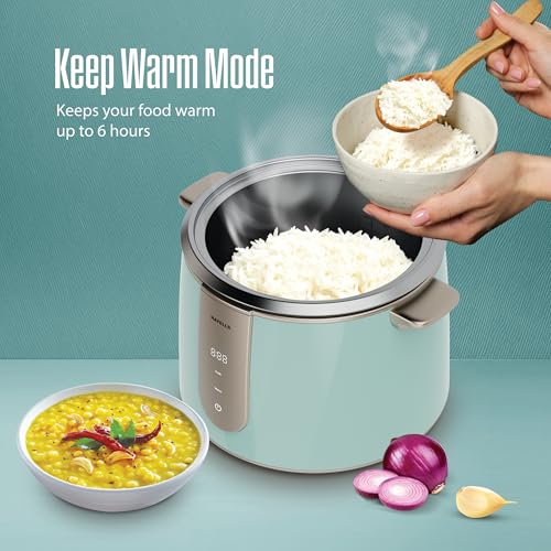 Image of Havells CRAFT Rice Cooker | Live Cooking Timer| Intuitive Touch Control | 6 hour Keep Warm Mode| 1.8 L Capacity | Triple Safety Protection | Food Grade Bowl | Energy Efficient Operation (Blue & Gold)