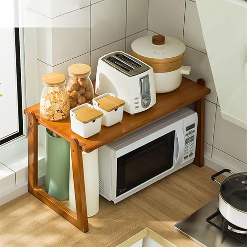 Estante de microondas de bambú natural XJBTBA con diseño resistente de 70 cm 3