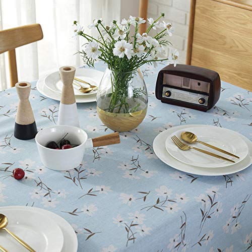 Nappe bleue fleur coton et lin linge de table rectangulaire - 5