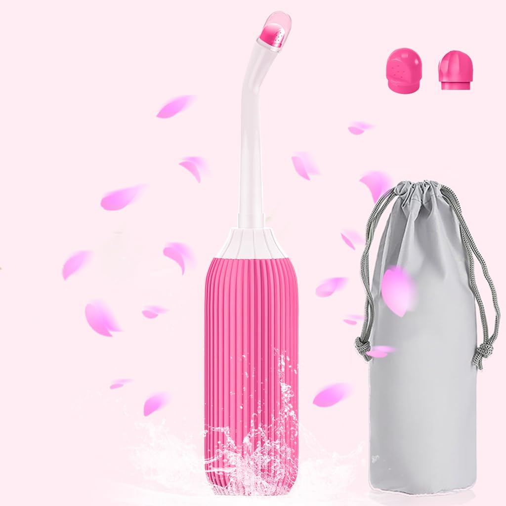 500ml Portable Jet Spray for Toilet Retractable Handheld Travel Portable Bidet with Bag/2 Nozzles, Toilet Postpartum Perineal Clean Childbirth Cleaner Outdoor, Camping, Travel Essentials-Pink