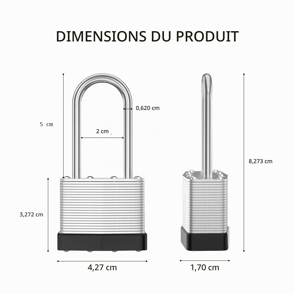 CINCINNO Lot de 6 cadenas laminés robustes avec clés identiques, cadenas à clé de 40 mm de large, anse de 5,1 cm de long avec les mêmes clés