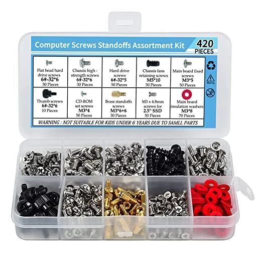 420PCS Computer Screws Standoffs Assortment Kit, Motherboard Screws for Universal Motherboard SSD Hard Drive PC Fan Power Supply Graphics PC Case, for DIY PC Installation & Repair