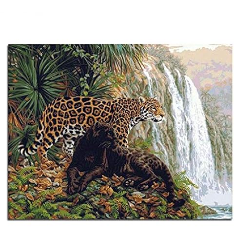Qingdewan Wooden Puzzle Diy Jigsaw Puzzles 1000 Piece Leopard Animal Jaguar Waterfall Jungle Leopard Art Game Home Decoration Cover