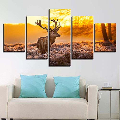 Toile murale salon coucher du soleil élan déco grand format