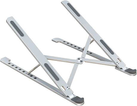 Foldable Laptop Stand for Desk, Adjustable Laptop Riser, Ergonomic Laptop Holder Portable Aluminum Notebook Stand Carry for MacBook Pro/Air, 10-15.6 inches Notebook Computer Silver