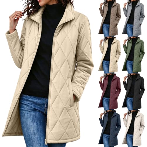 Quilted Jackets for Women Lightwight Fall Winter Mid Length Padded Coats - image 1