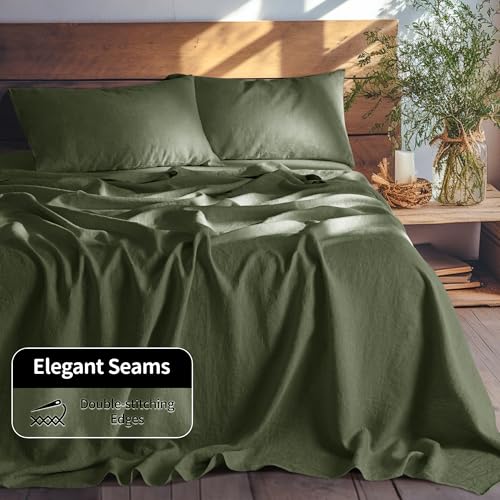 Image of LBRO2M 100% French Pure Linen Sheet Set 3Pcs, 16 inch Deep Pocket Twin XL
