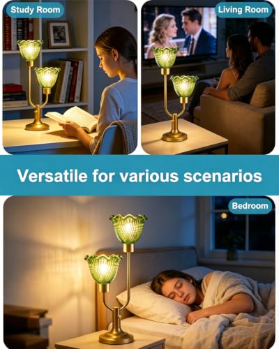 Image of Lightdot Green Bedroom Lamps Set of 2 Flower Glass Table Lamp Dimmable