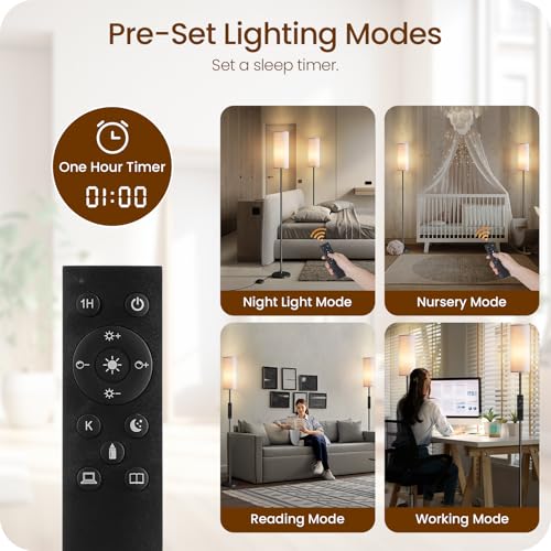 Image of 2 Pack Dimmable Floor Lamps for Living Room with 2 Remotes and Foot Switch, Corner Floor Lamp, Standing Tall Lamp, 10W 900LM LED Bulb Included, 3000K-6500K, Linen Shade, FCC Listed W06LDP205W1